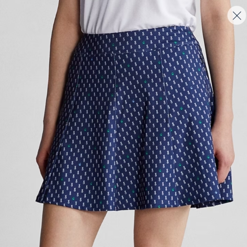 RLX Ralph Lauren Womens Navy Pineapple Print Gored Stretch Golf Skort Size L